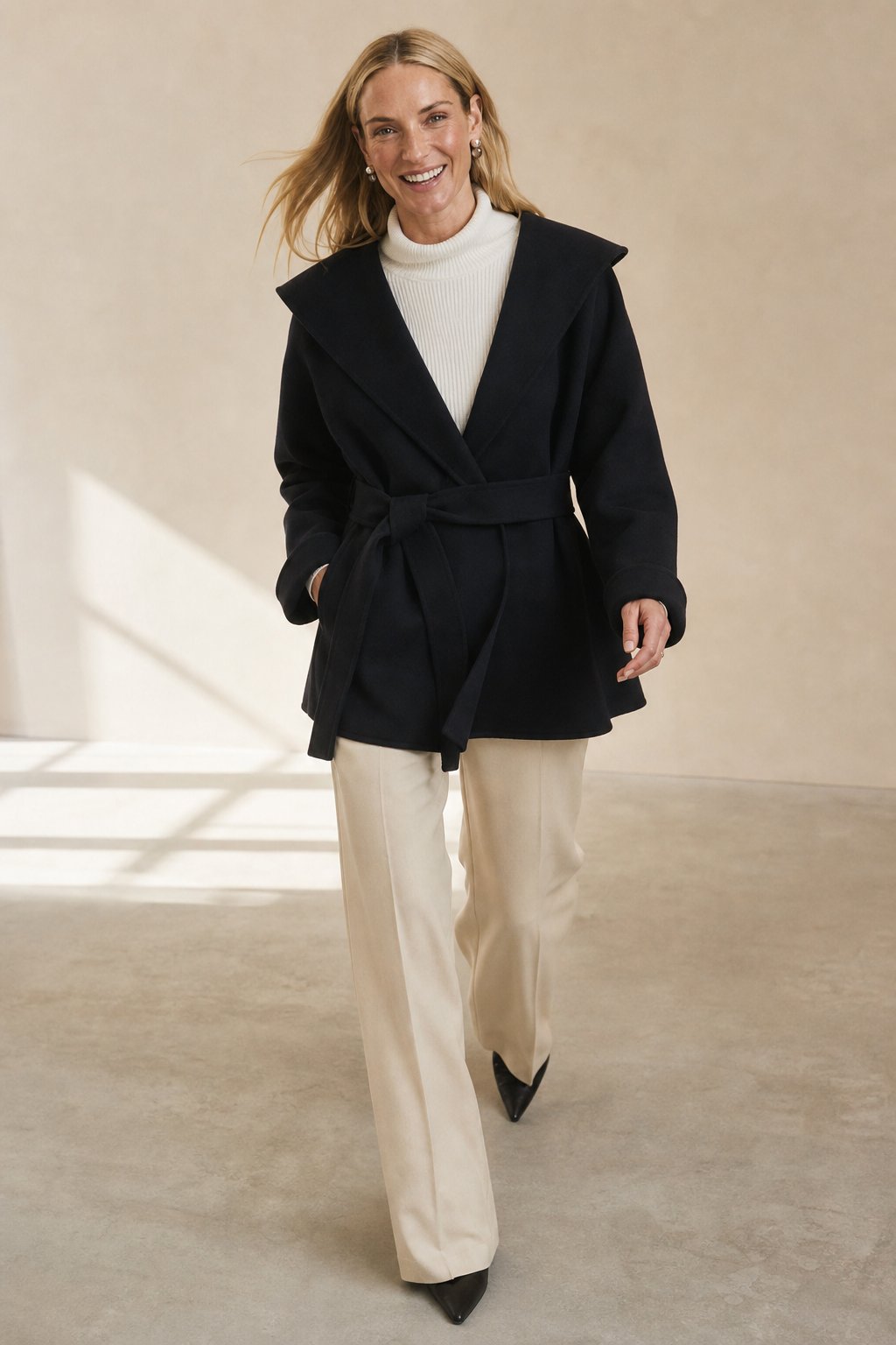 Xanthe | Belted Shawl Collar Camel Hair Patch Pocket Coat - View 7