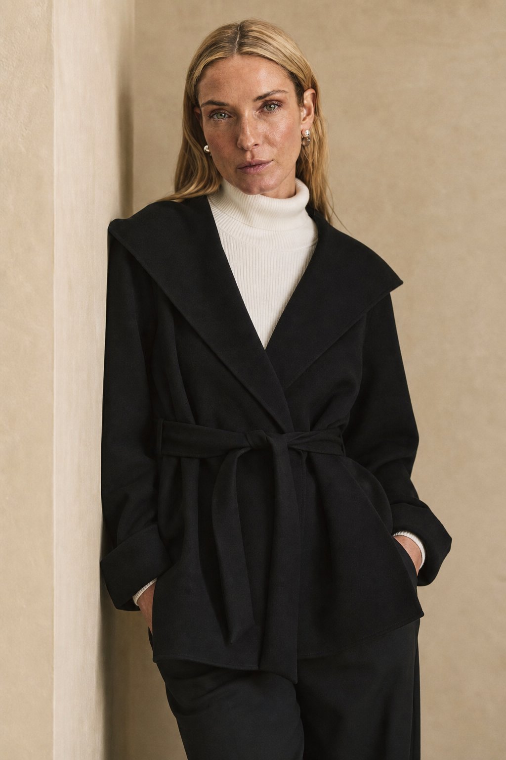 Xanthe | Belted Shawl Collar Camel Hair Patch Pocket Coat - View 8