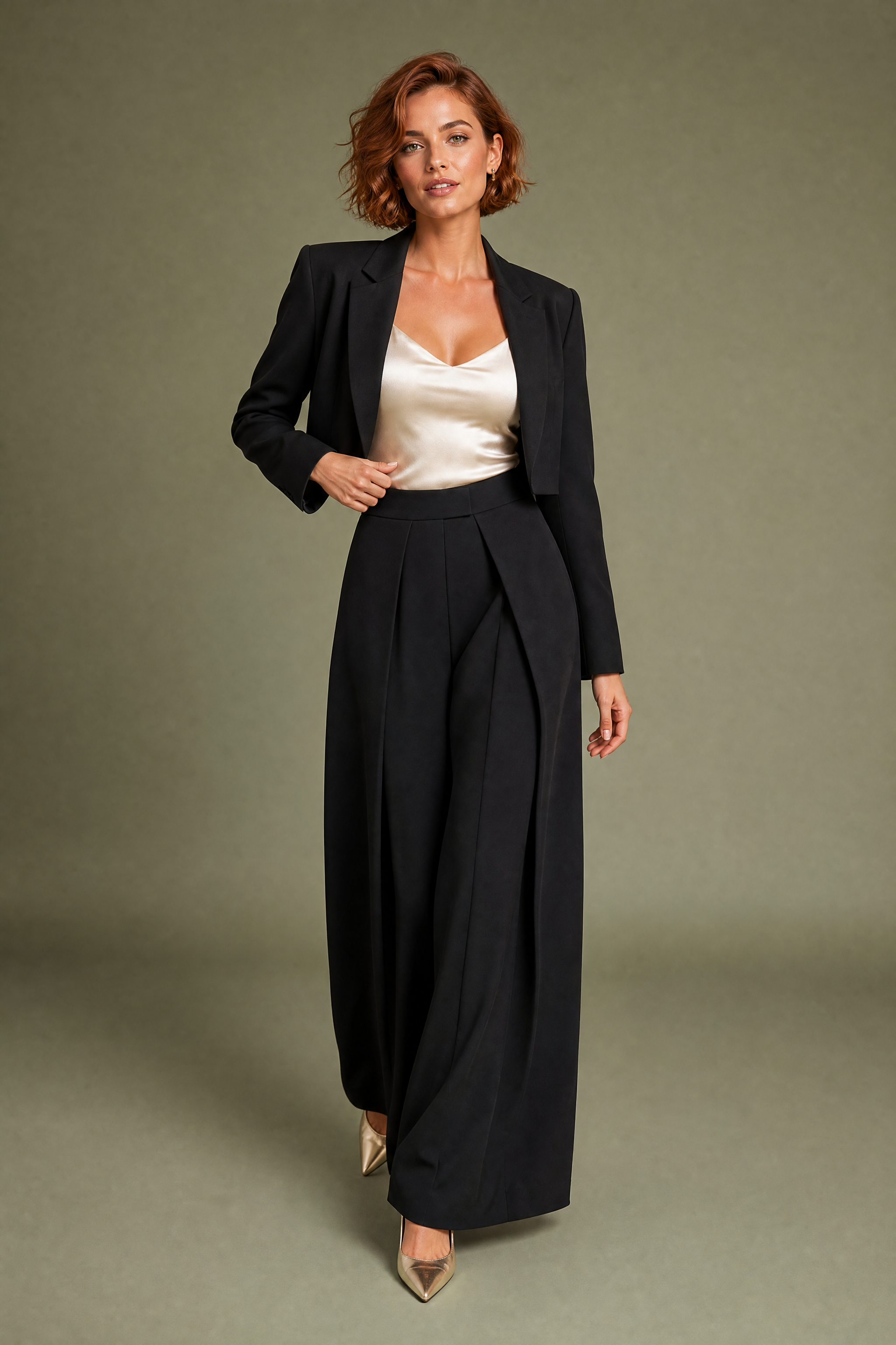 Xenia | Wrap Panel Pleated High Waist Wide Leg Trousers