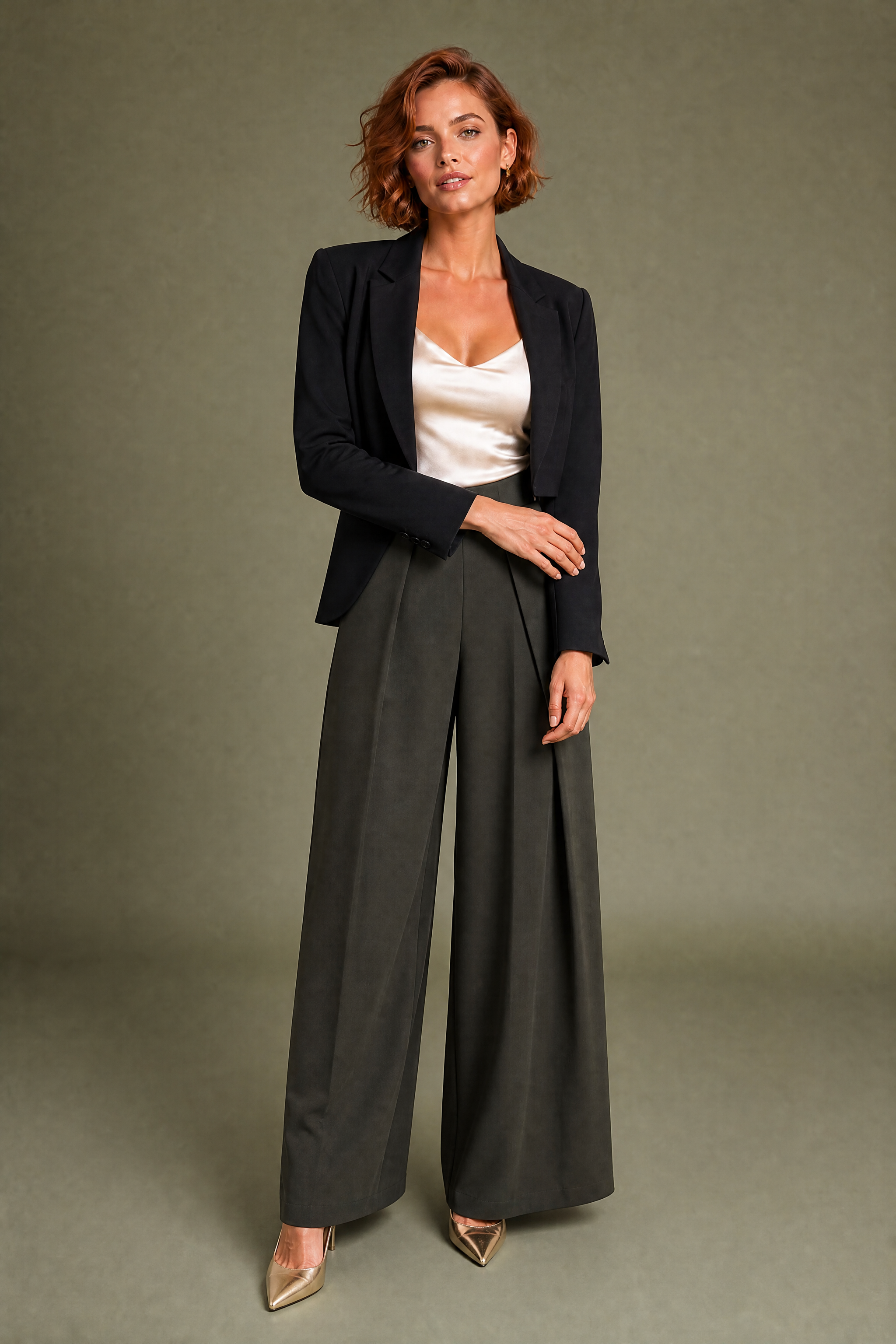 Xenia | Wrap Panel Pleated High Waist Wide Leg Trousers - View 10