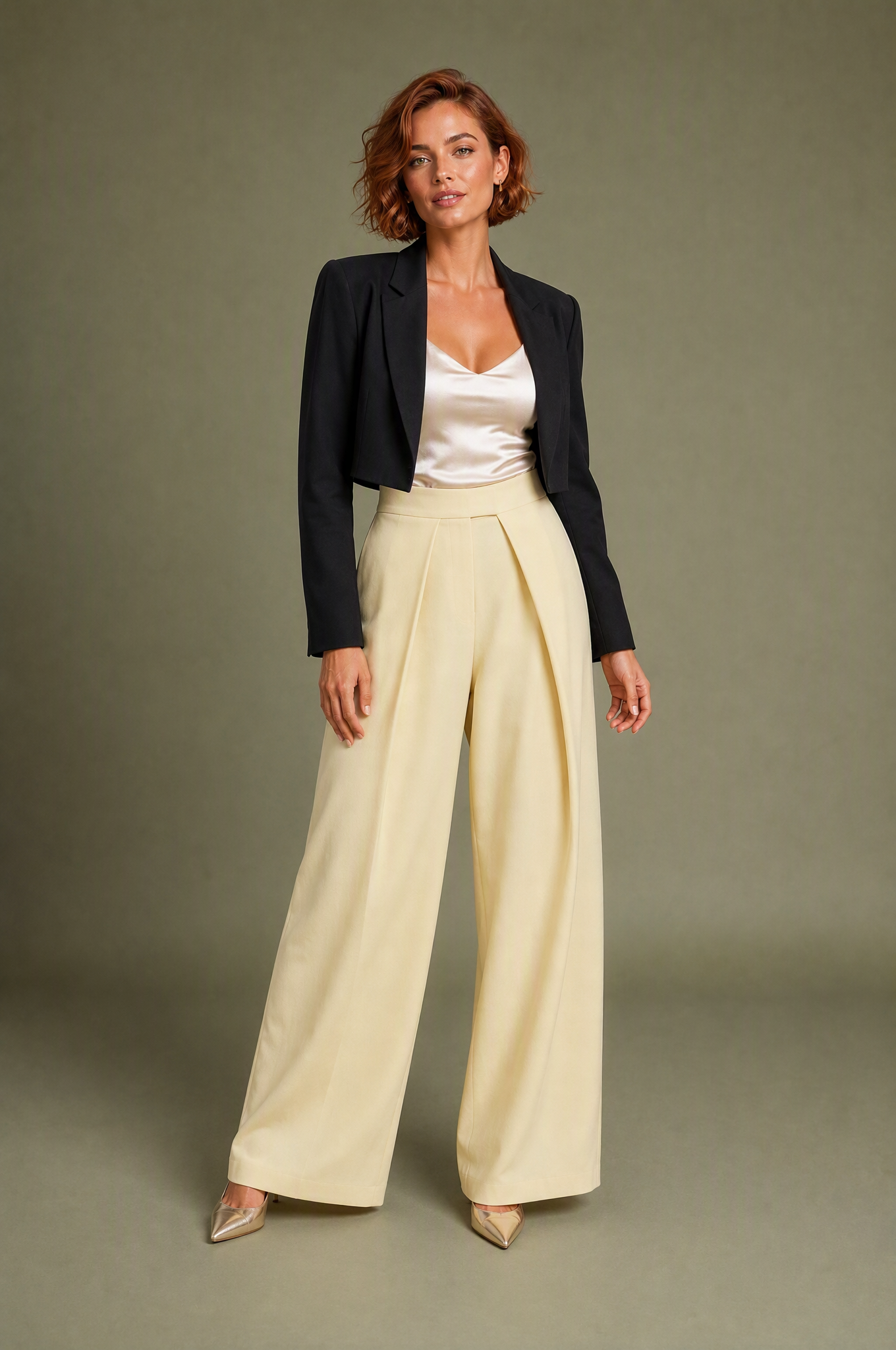 Xenia | Wrap Panel Pleated High Waist Wide Leg Trousers - View 12