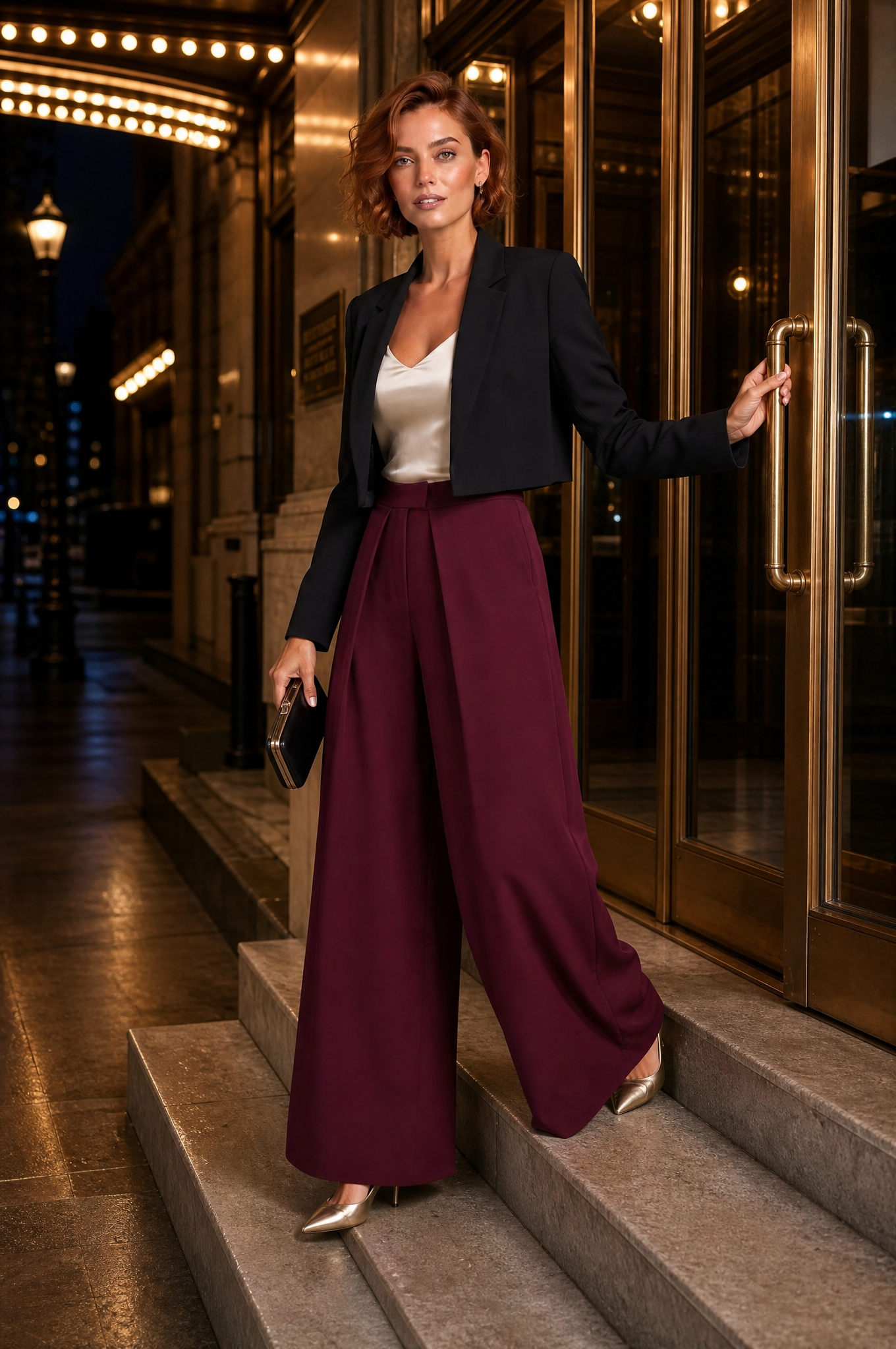 Xenia | Wrap Panel Pleated High Waist Wide Leg Trousers - View 13