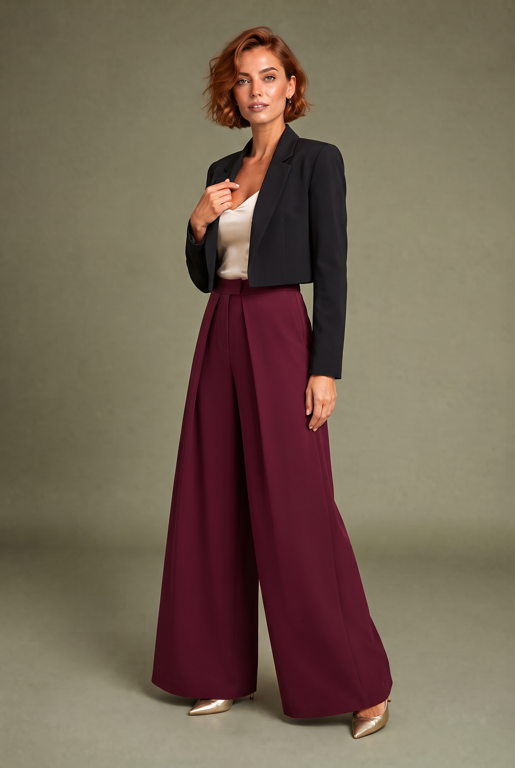 Xenia | Wrap Panel Pleated High Waist Wide Leg Trousers - View 14
