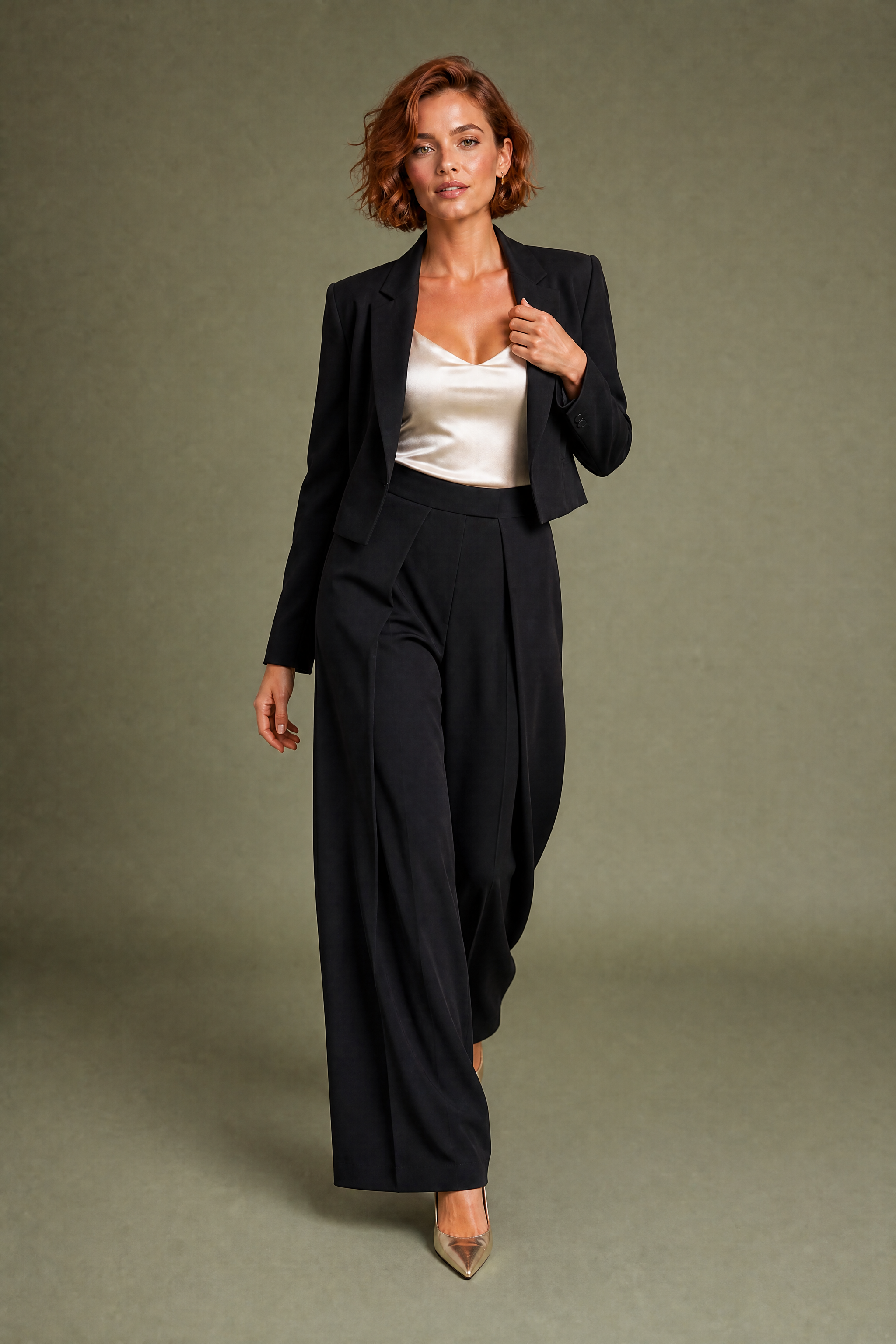 Xenia | Wrap Panel Pleated High Waist Wide Leg Trousers - View 3