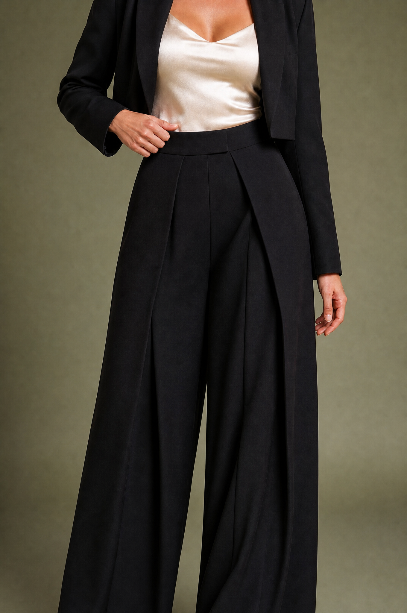 Xenia | Wrap Panel Pleated High Waist Wide Leg Trousers - View 4