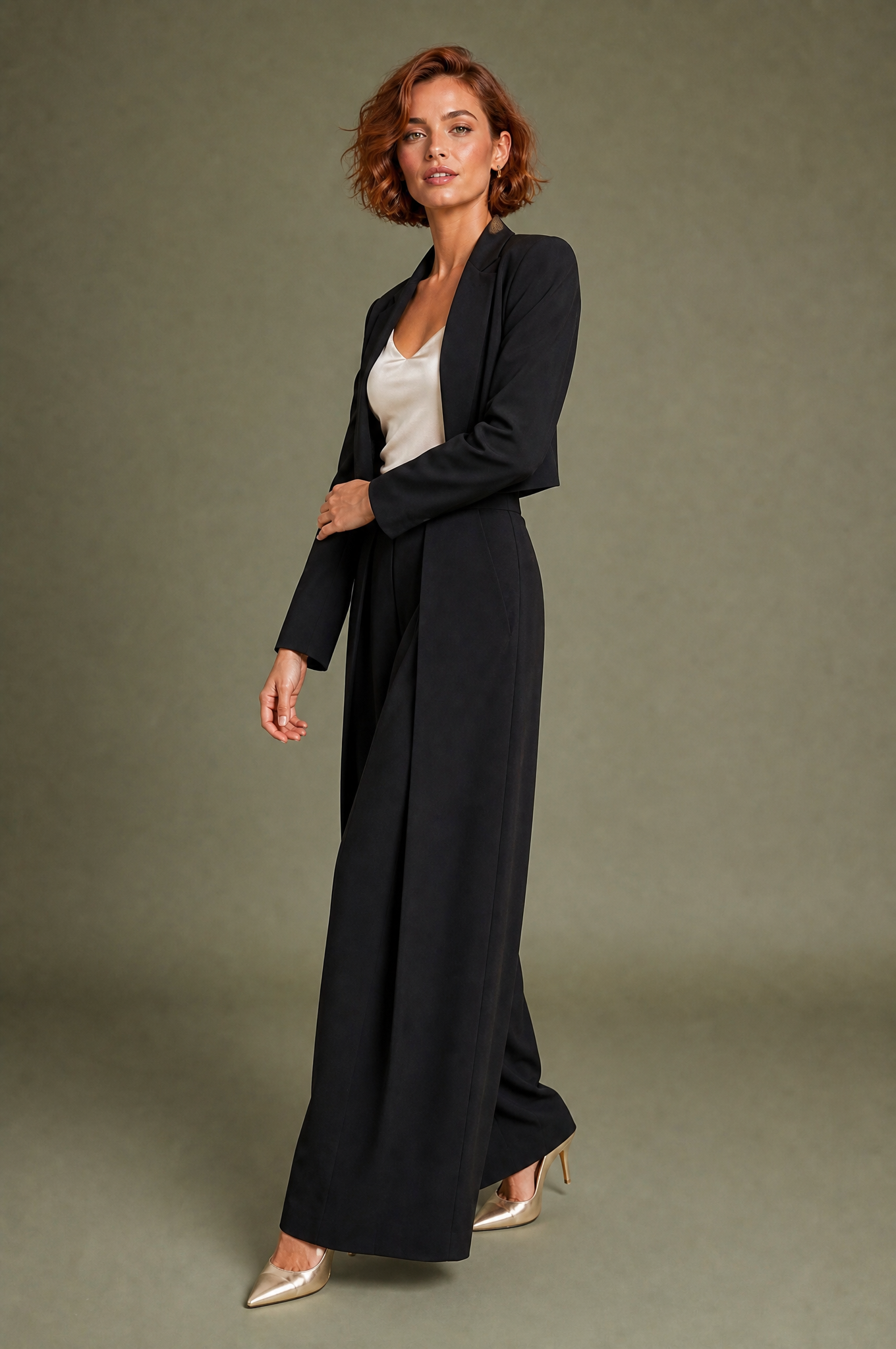 Xenia | Wrap Panel Pleated High Waist Wide Leg Trousers - View 5