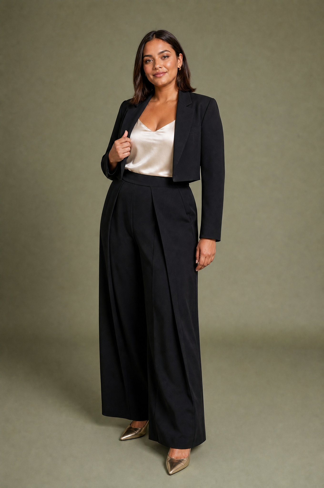 Xenia | Wrap Panel Pleated High Waist Wide Leg Trousers - View 6