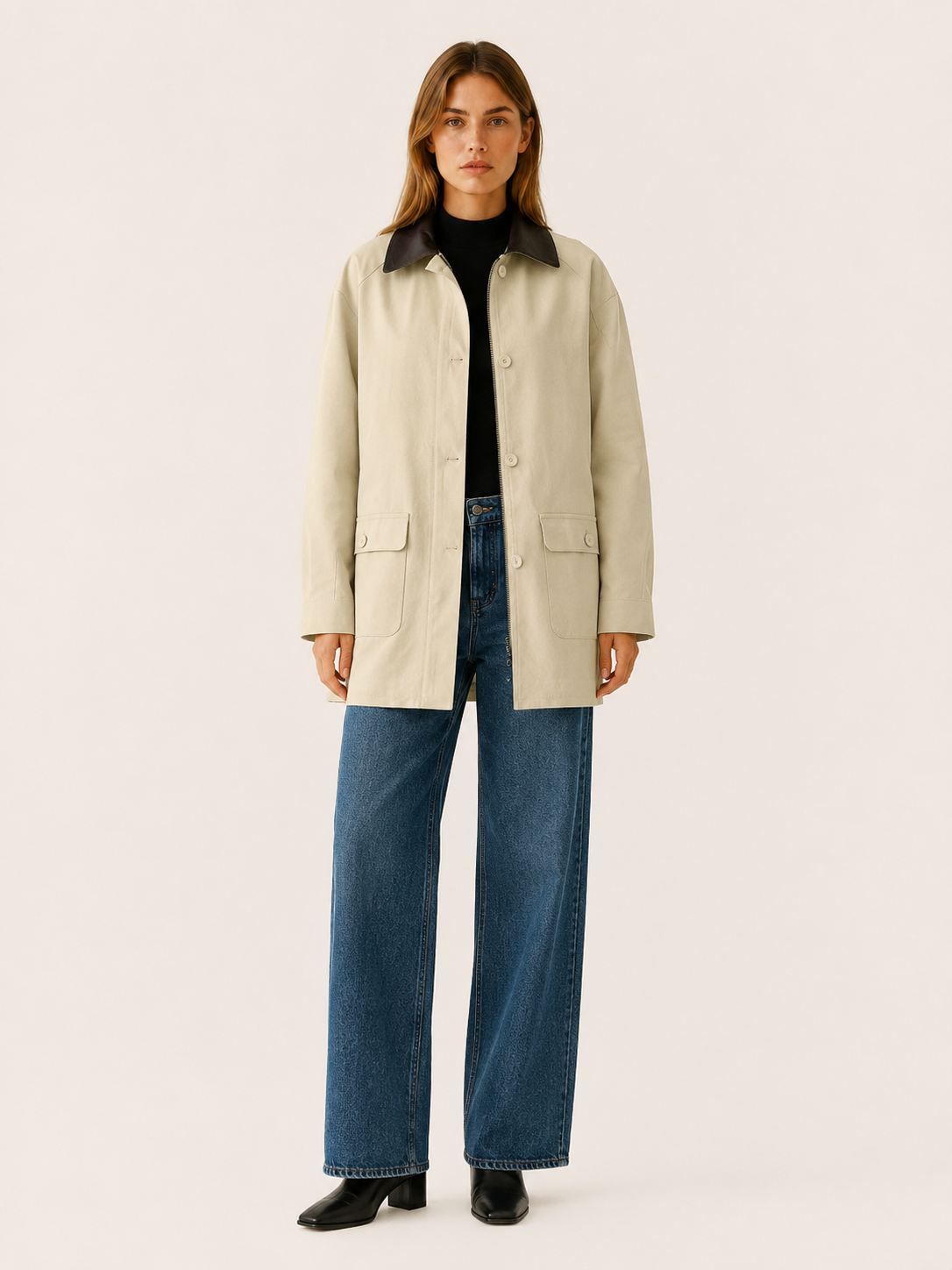 Ximena | Contrast Corduroy Collar Relaxed Barn Jacket