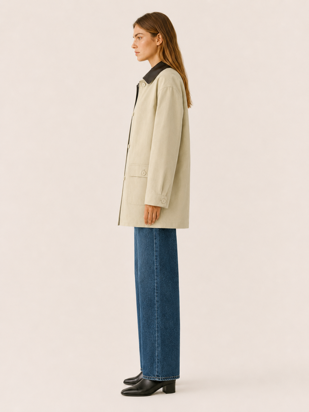Ximena | Contrast Corduroy Collar Relaxed Barn Jacket - View 3