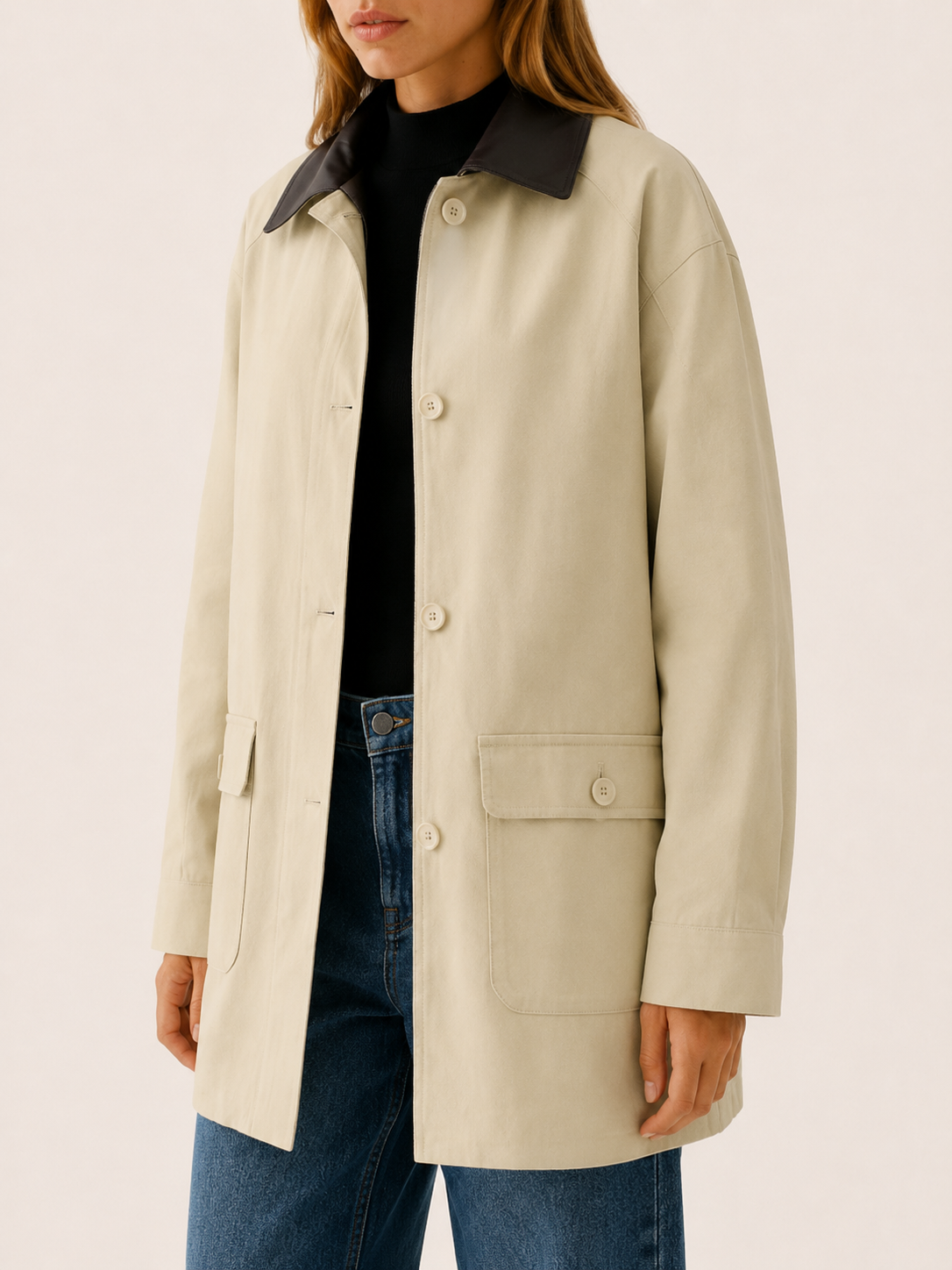 Ximena | Contrast Corduroy Collar Relaxed Barn Jacket - View 4
