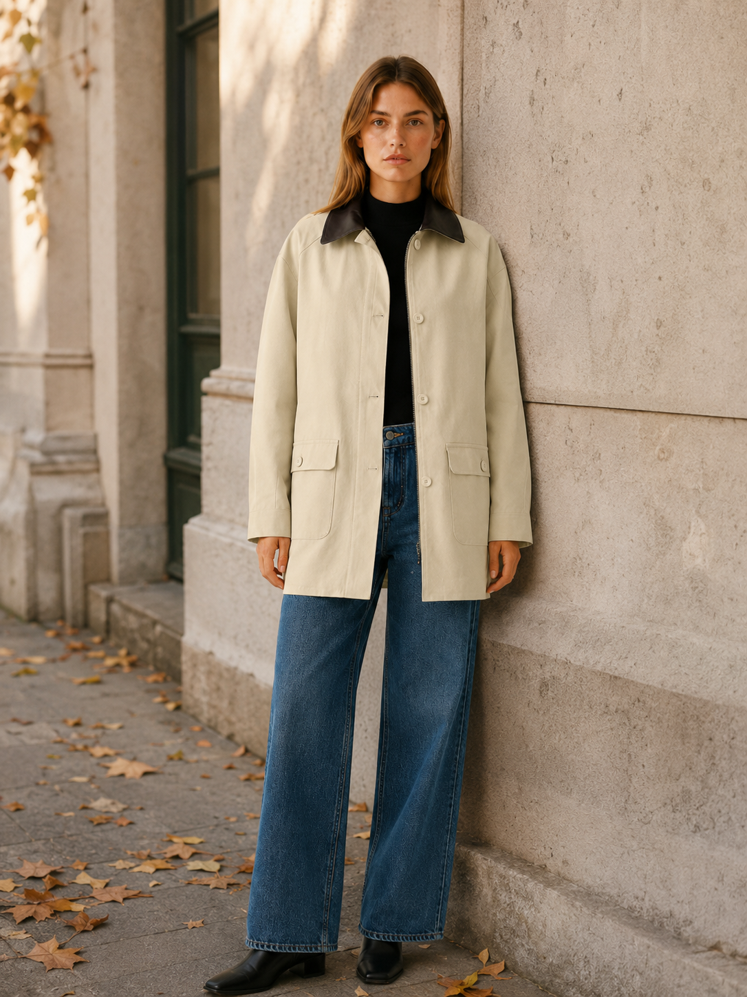 Ximena | Contrast Corduroy Collar Relaxed Barn Jacket - View 5