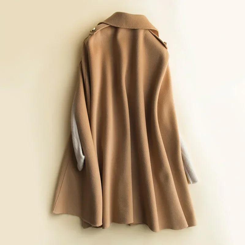Yvette | Long Epaulette Double Breasted Wool Cape Coat - View 5