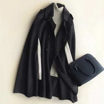 Yvette | Long Epaulette Double Breasted Wool Cape Coat - View 7
