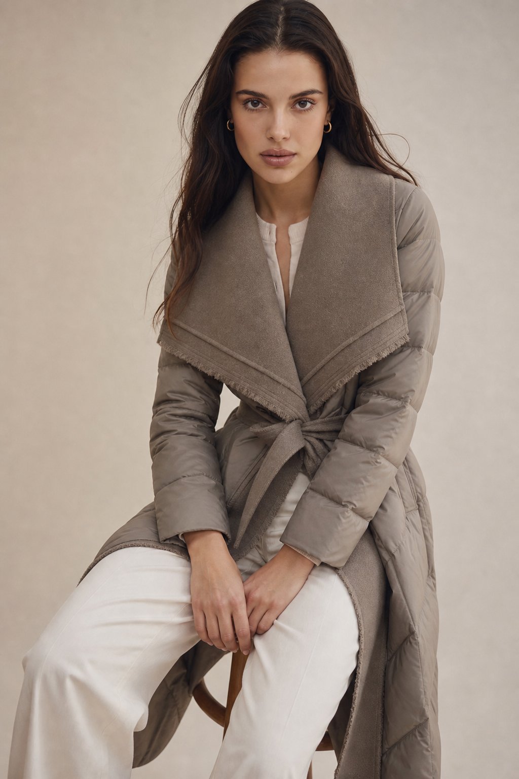 Zadie | Wool Trim Shawl Collar Belted Long Down Coat