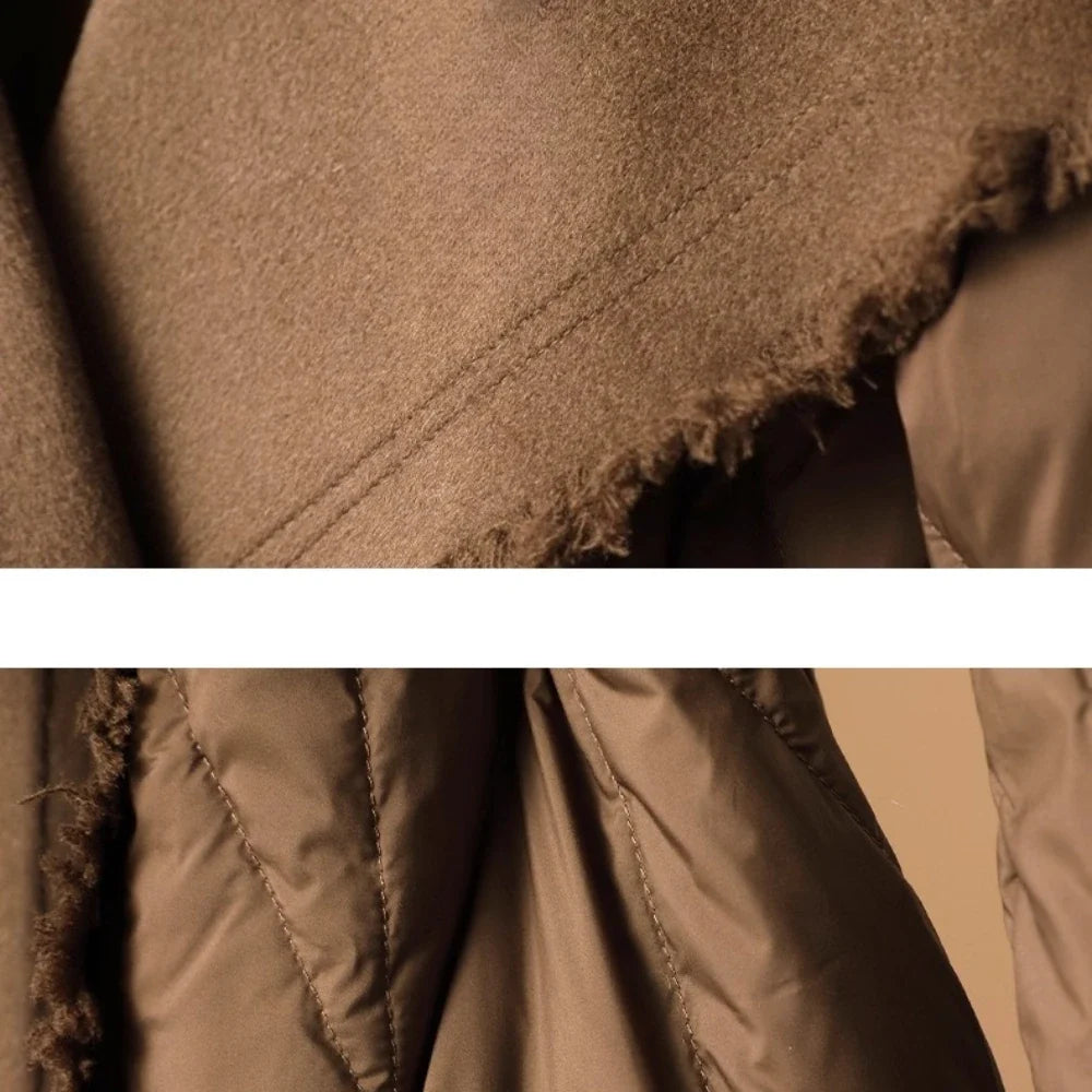 Zadie | Wool Trim Shawl Collar Belted Long Down Coat - View 10