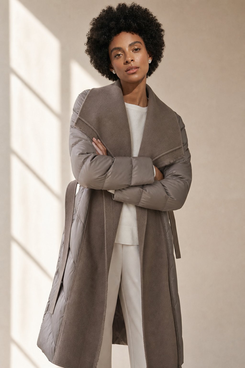 Zadie | Wool Trim Shawl Collar Belted Long Down Coat - View 2