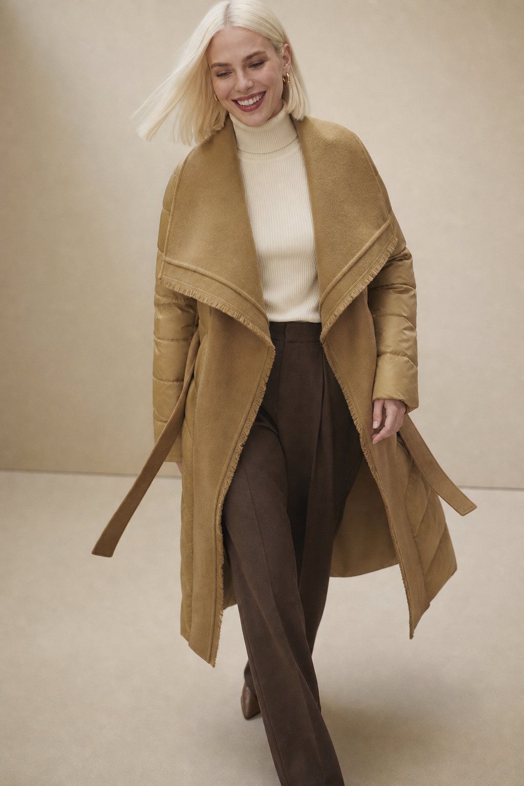 Zadie | Wool Trim Shawl Collar Belted Long Down Coat - View 4