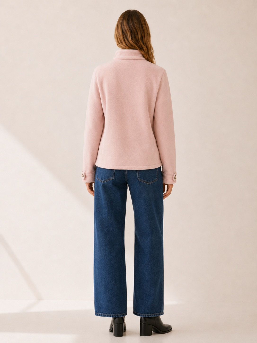 Zara | Stand Collar Cuff Tab Zip Front Fleece Jacket - View 2