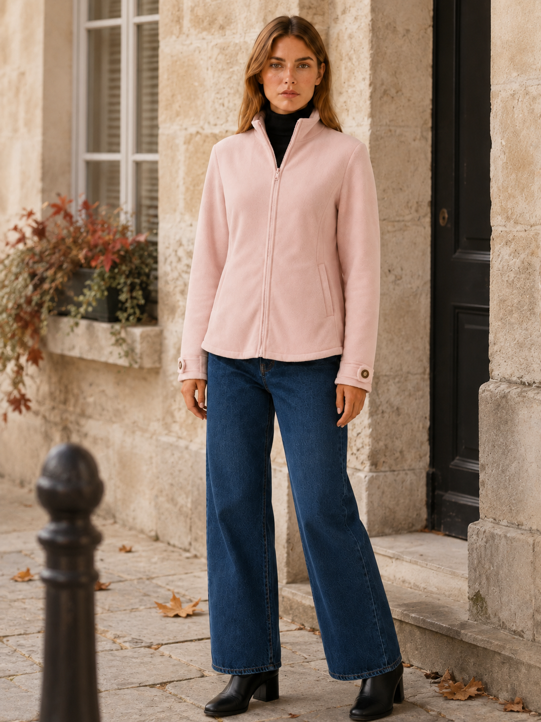 Zara | Stand Collar Cuff Tab Zip Front Fleece Jacket - View 5