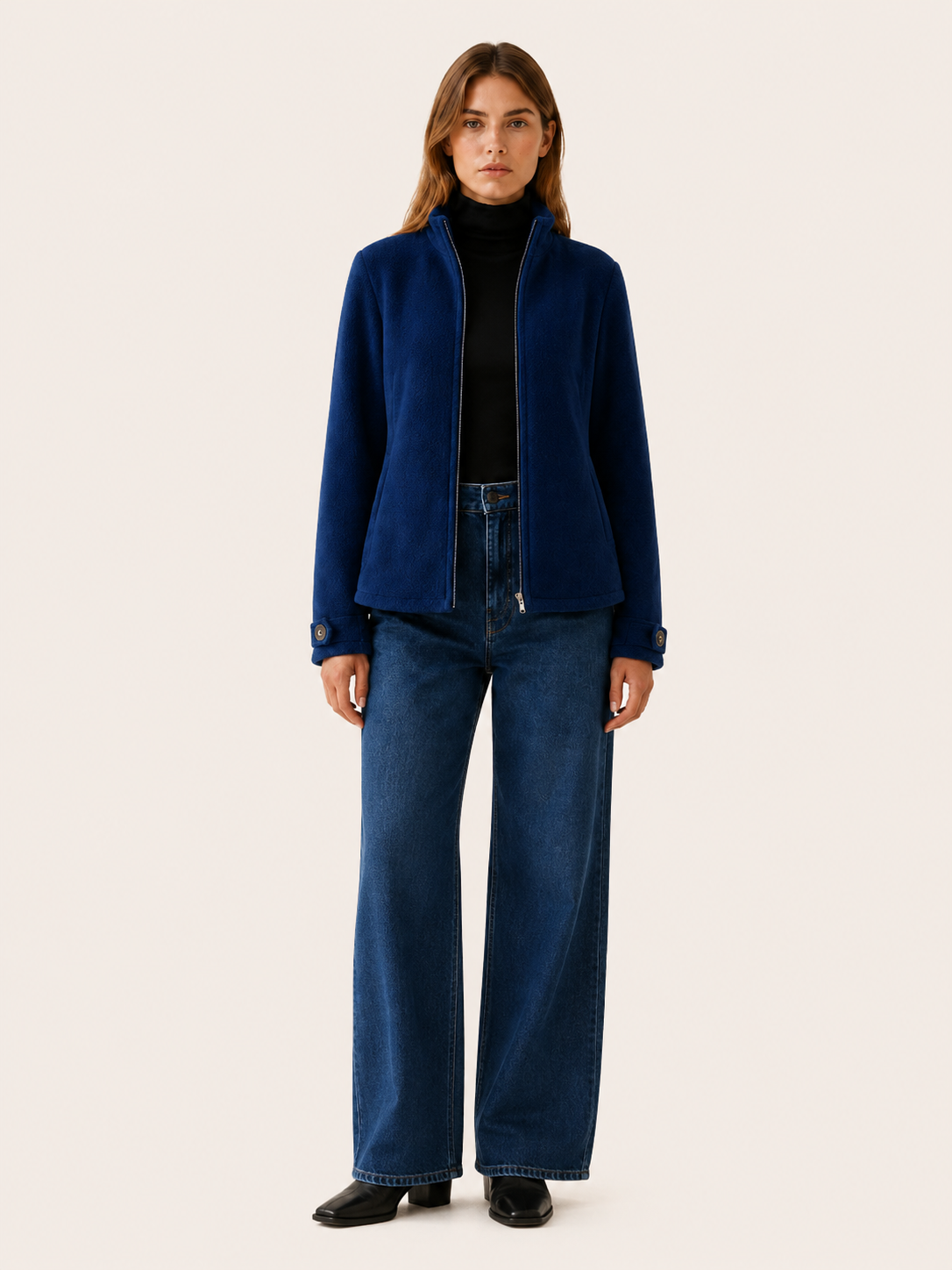 Zara | Stand Collar Cuff Tab Zip Front Fleece Jacket - View 6