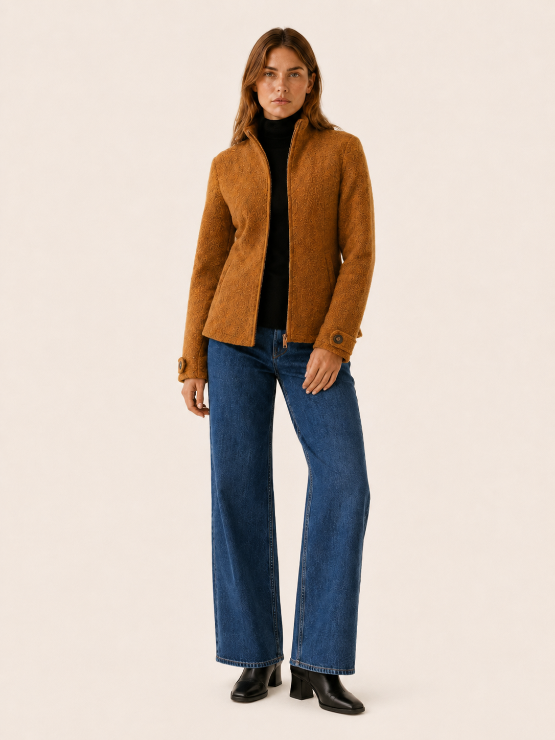 Zara | Stand Collar Cuff Tab Zip Front Fleece Jacket - View 7