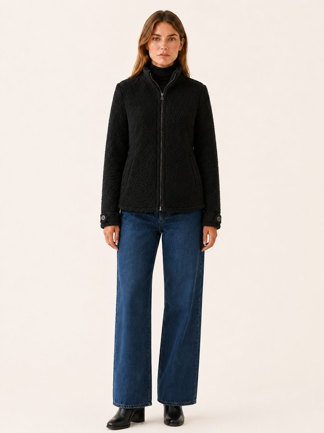 Zara | Stand Collar Cuff Tab Zip Front Fleece Jacket - View 8
