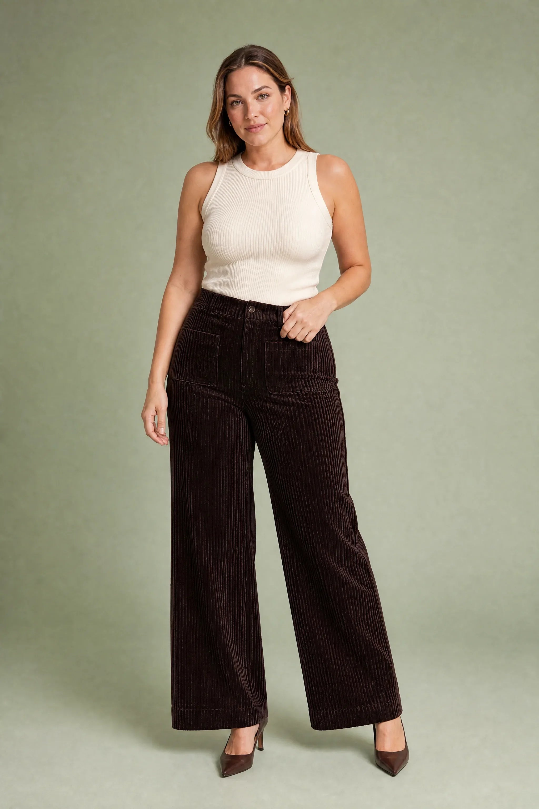 Zora | Patch Pocket Corduroy High Waist Wide Leg Trousers - View 6