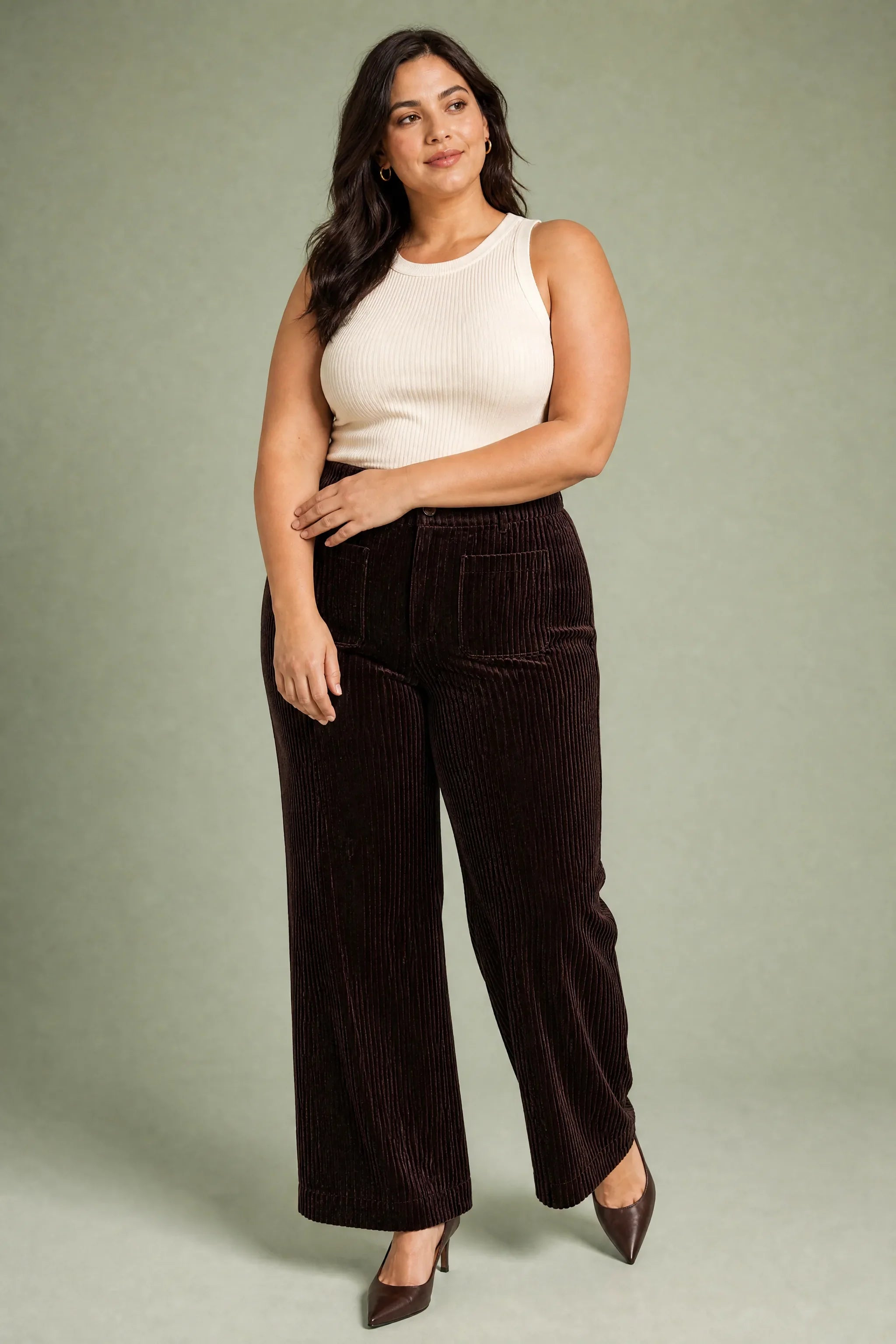 Zora | Patch Pocket Corduroy High Waist Wide Leg Trousers - View 7